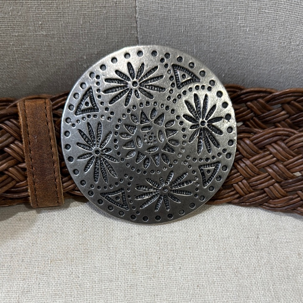 Leatherock Silver Etched Braided Leather Belt L